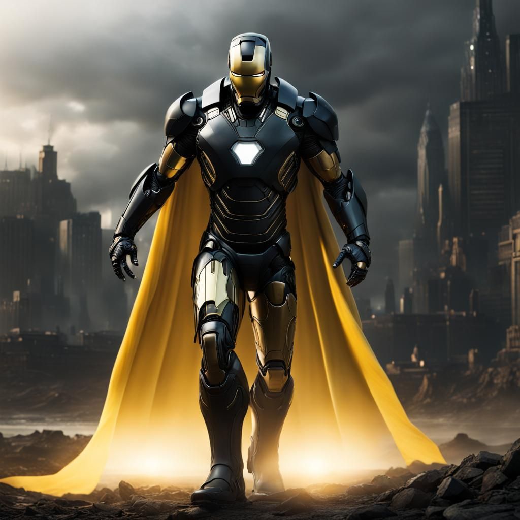 Epic Black Iron Man with Yellow Eyes