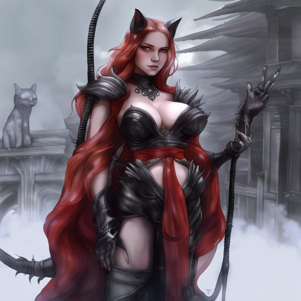 Crystalline Cat-Girl Emerges from Smoke: a Giger-esque Visio...