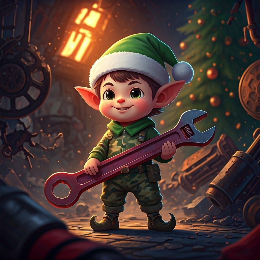 Mischiefous Christmas Elf in Industrial Wonderland
