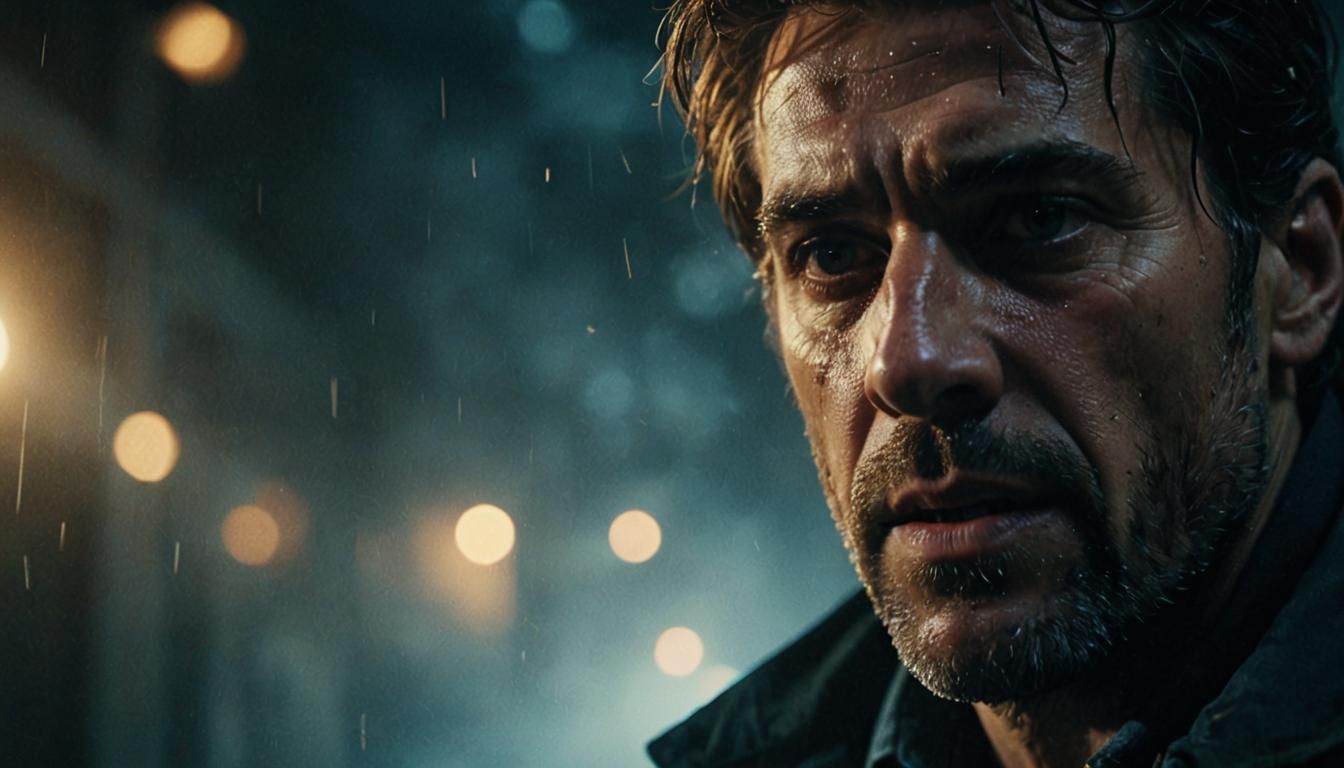 Dramatic Film Still of Man Frozen in Motion