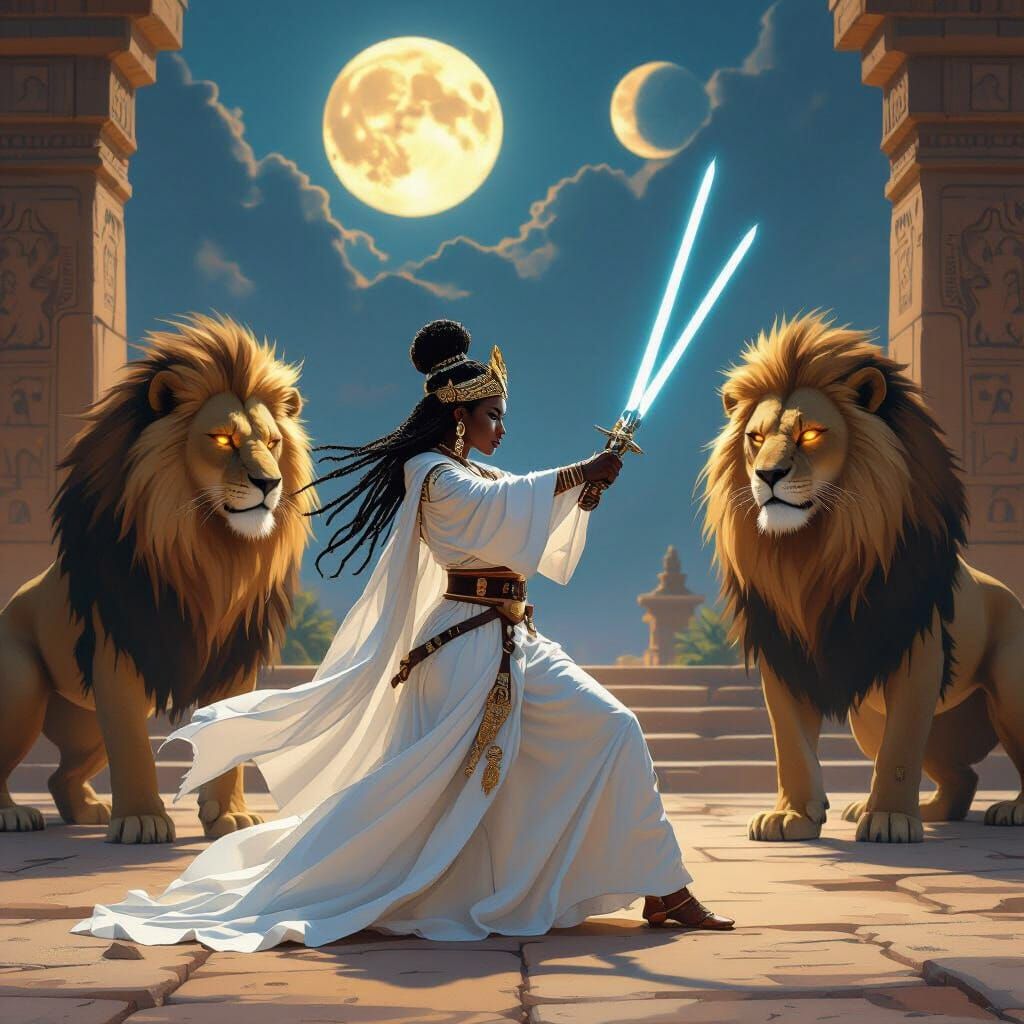 Jedi African Queen in White Fights with Lions Guards