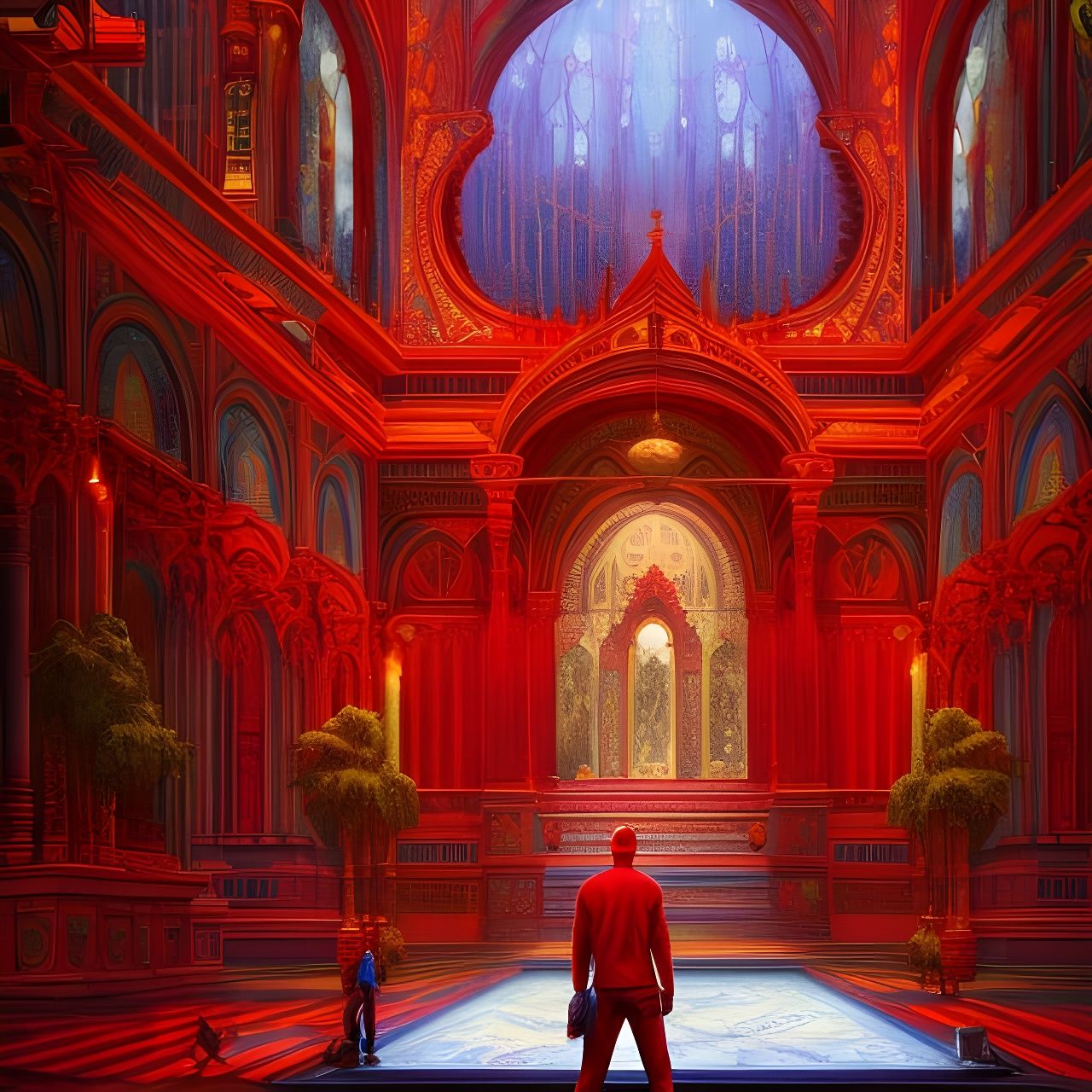 Invisible Man at Red Altar: Photoillustration