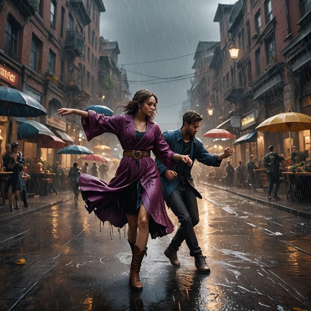 Fantastical Figure Dancing in the Rain
