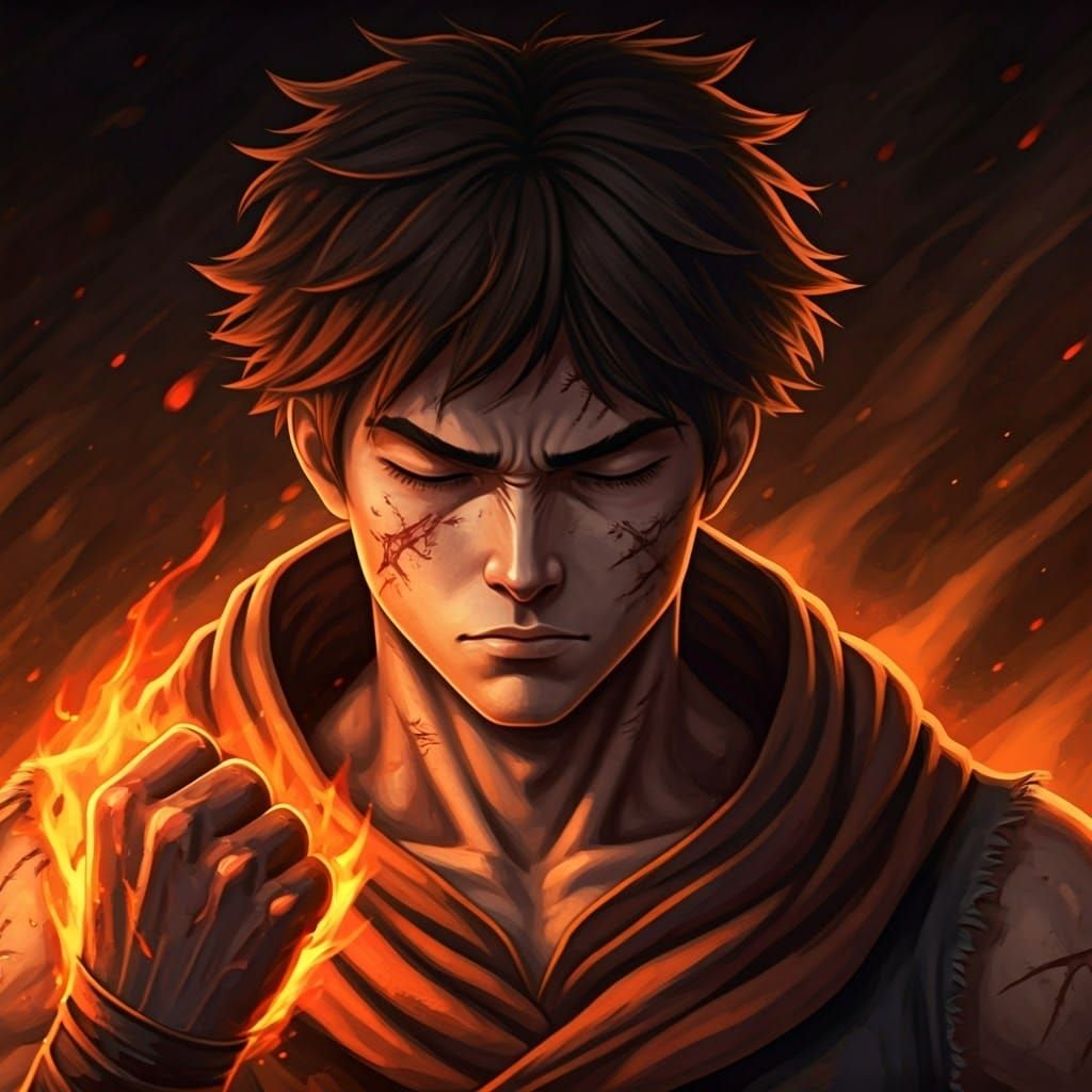 Anime Digital Painting: Fiery Aura Portrait