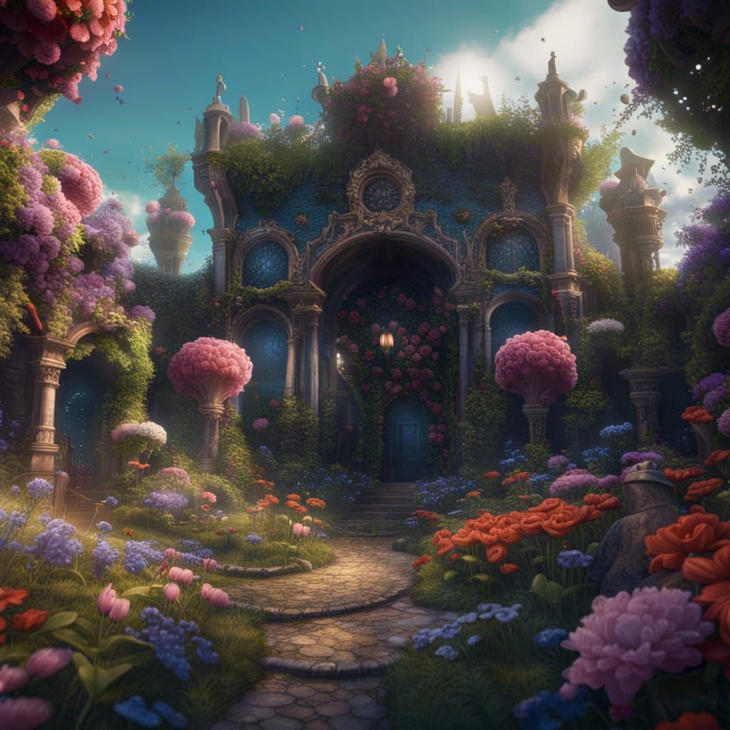 Fantastical Secret Flower Garden in Detailed Matte Painting