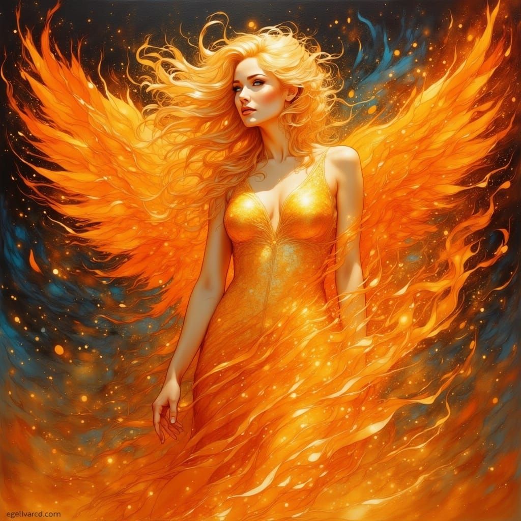 Fiery Woman Emerges as Impasto Painting