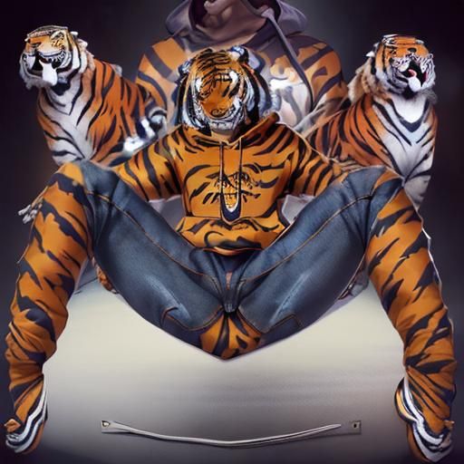 Anime Style Anthropomorphic Tiger in Hoodie