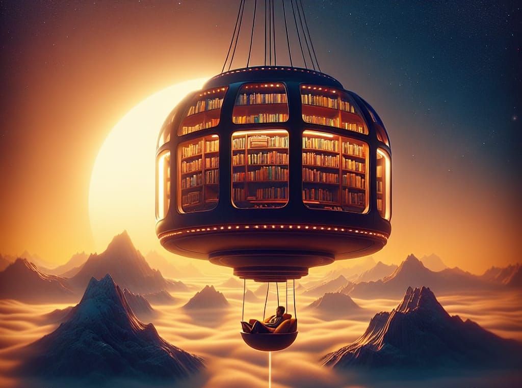 Cosy Floating Cubby in an Eternal Library Under Profoundly L...