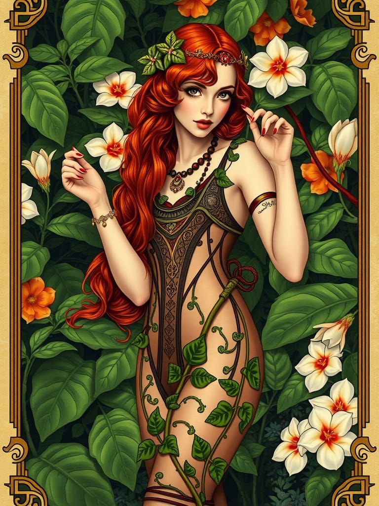 Poison Ivy Art Nouveau Tarot Card