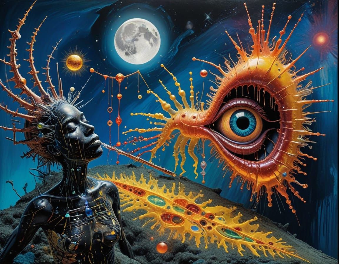 metalorganic siphonophore 3D  fractal chromoshadow surrealastic by artist "Jean-Michel Basquiat, Herbert bayer, Kandinsk...