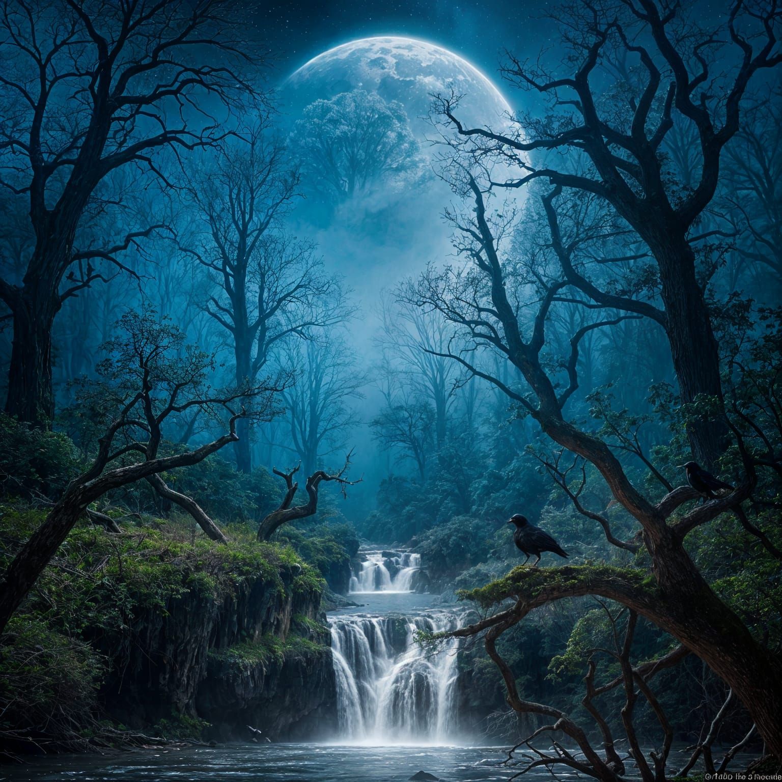 Mystical Forest Backlit by a Blue Earth