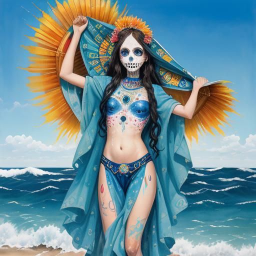 Sugar Skull Virgen de Guadalupe Watercolor Painting