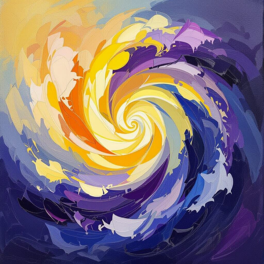 Abstract Swirl of Lemon Chiffon and Purple in Impressionisti...