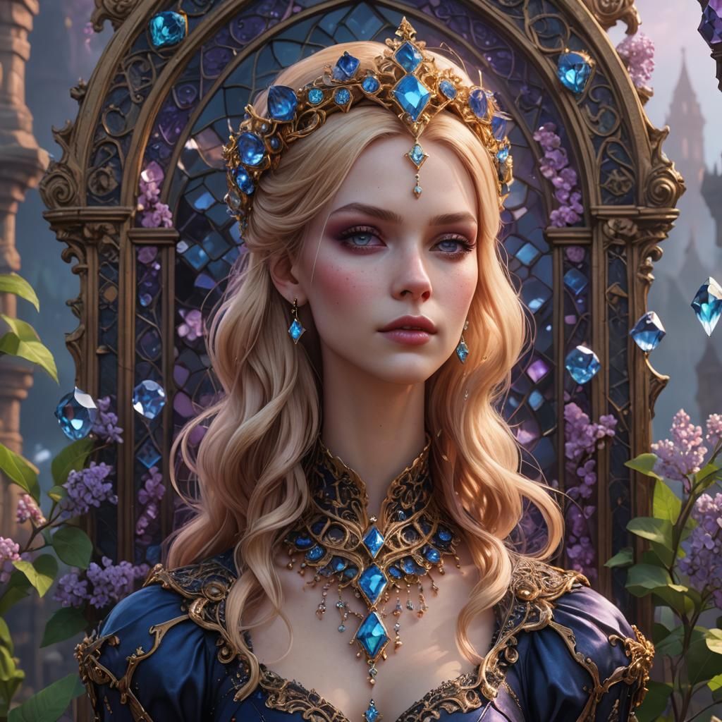 Gothic Strawberry Blonde with Lilac and Blue Diamonds