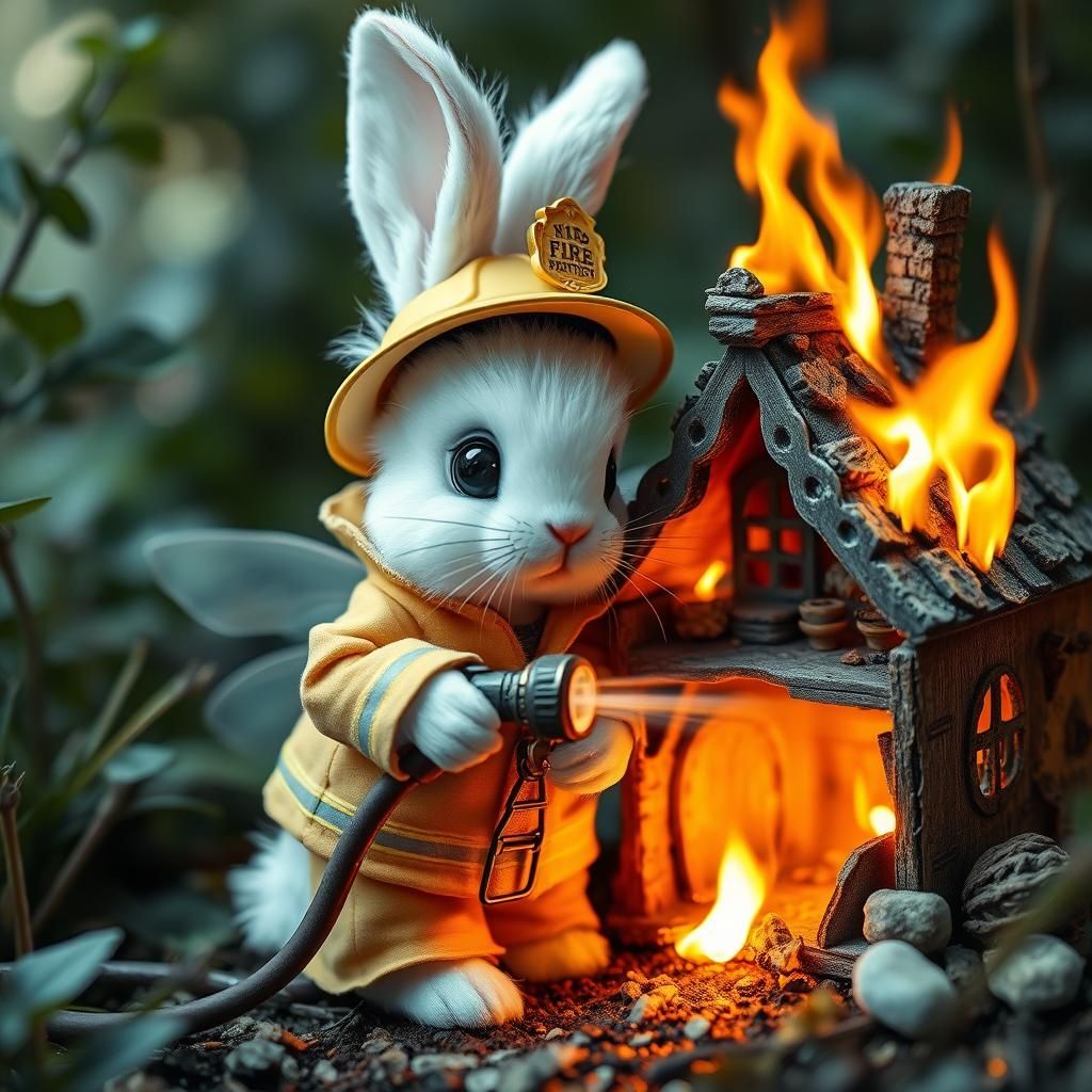 Baby Rabbit Firefighter Saves Fairy House