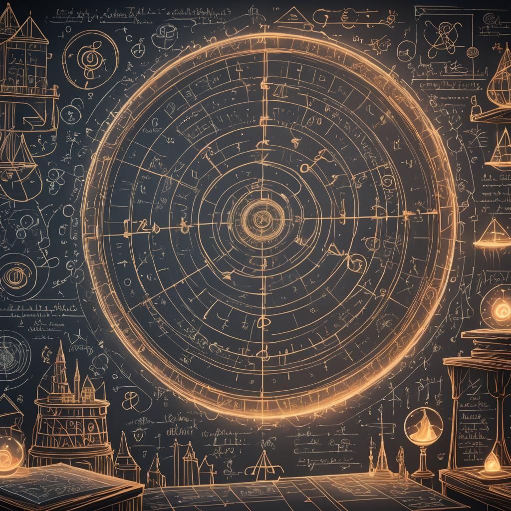 Magical Blackboard of Swirling Equations in Dreamlike Settin...