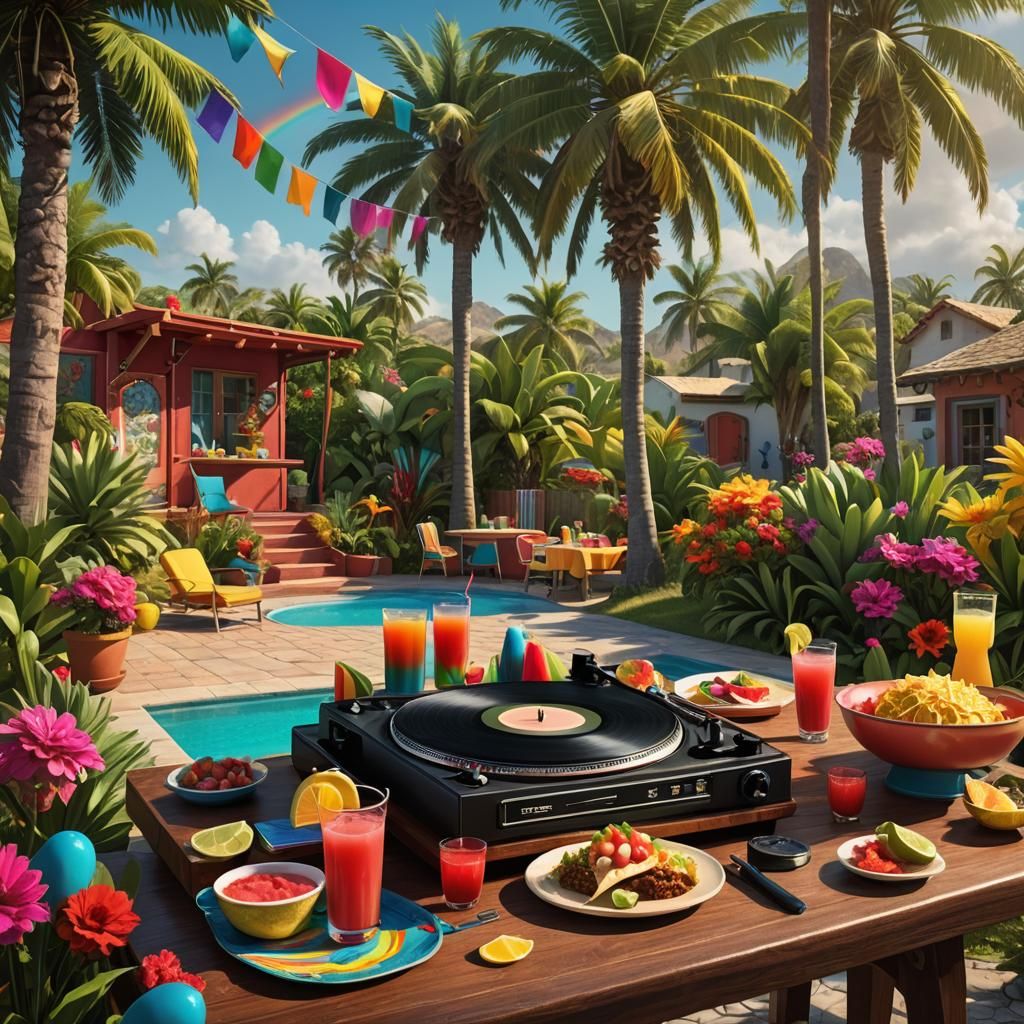 Festive Mexican Fiesta by the Pool: 8K Art