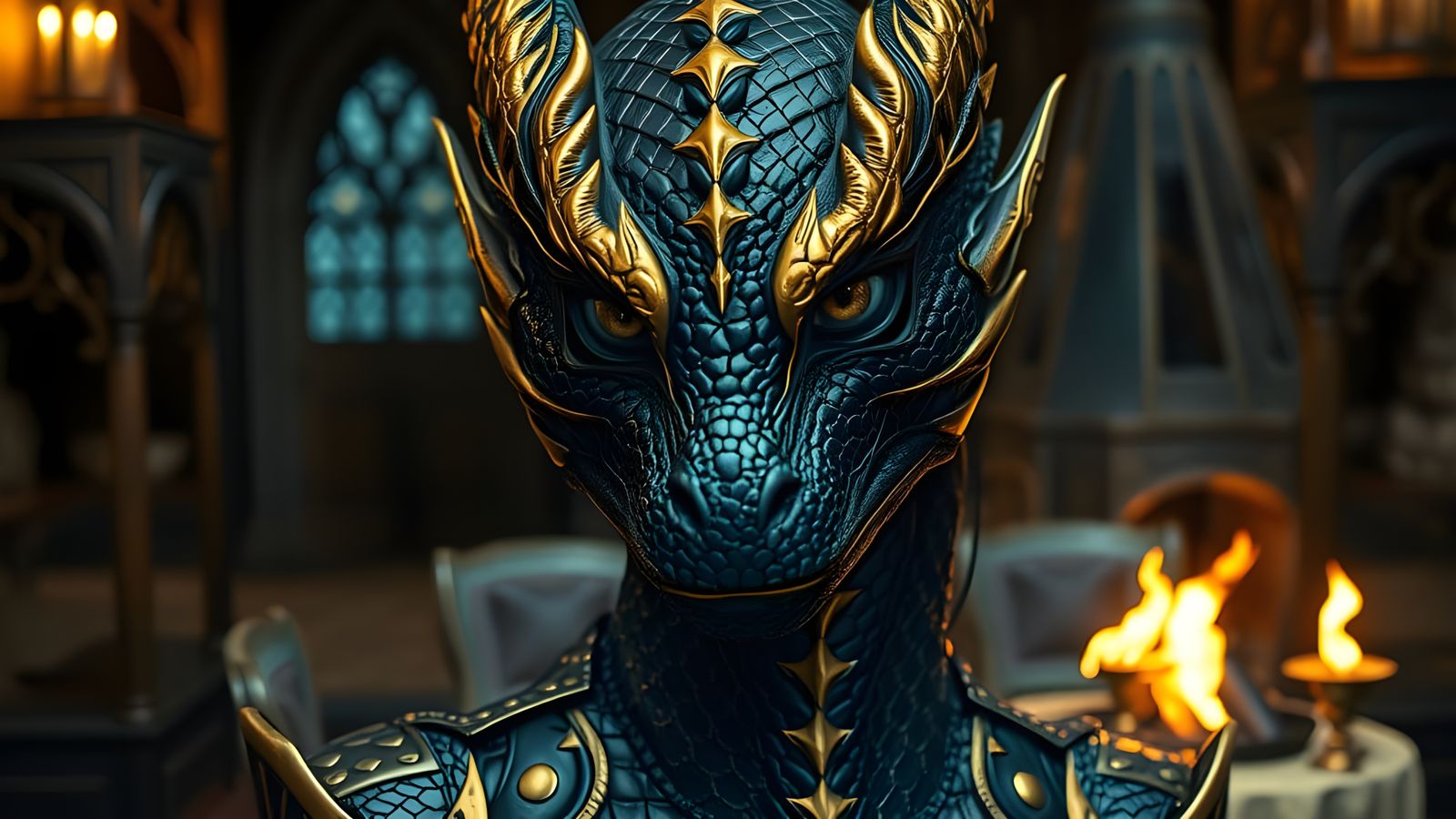 Dragon Woman in Gothic Castle, Digital Art