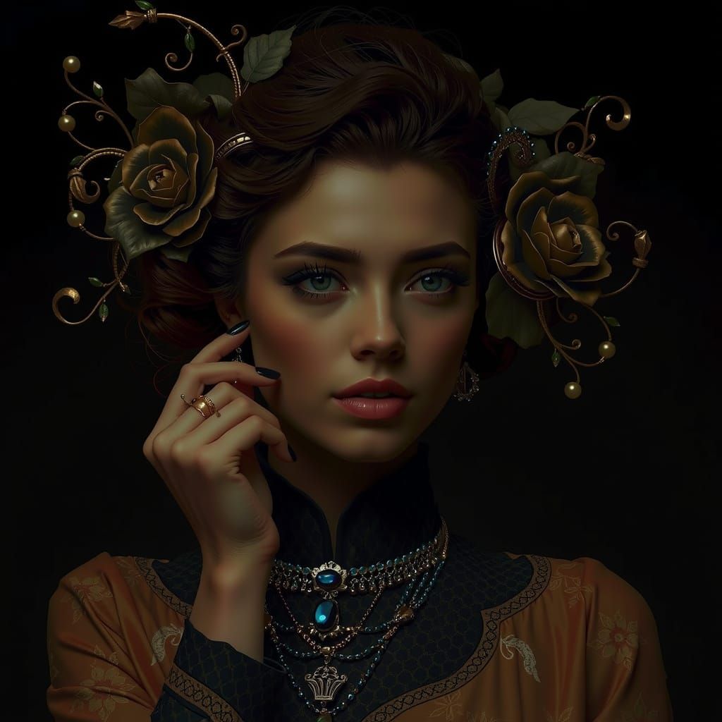 Ornamented Calligraphic Art in Black, White, and Gold