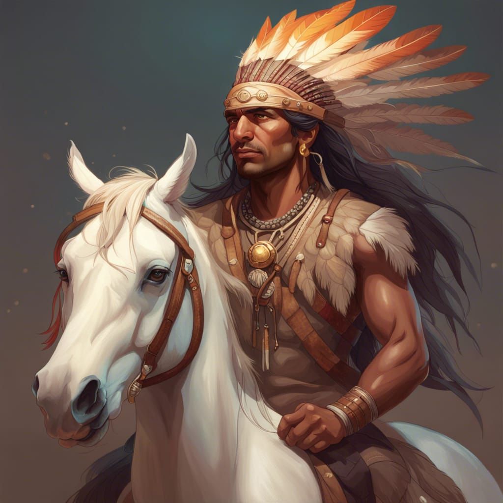 Native American Man on Horseback Portrait