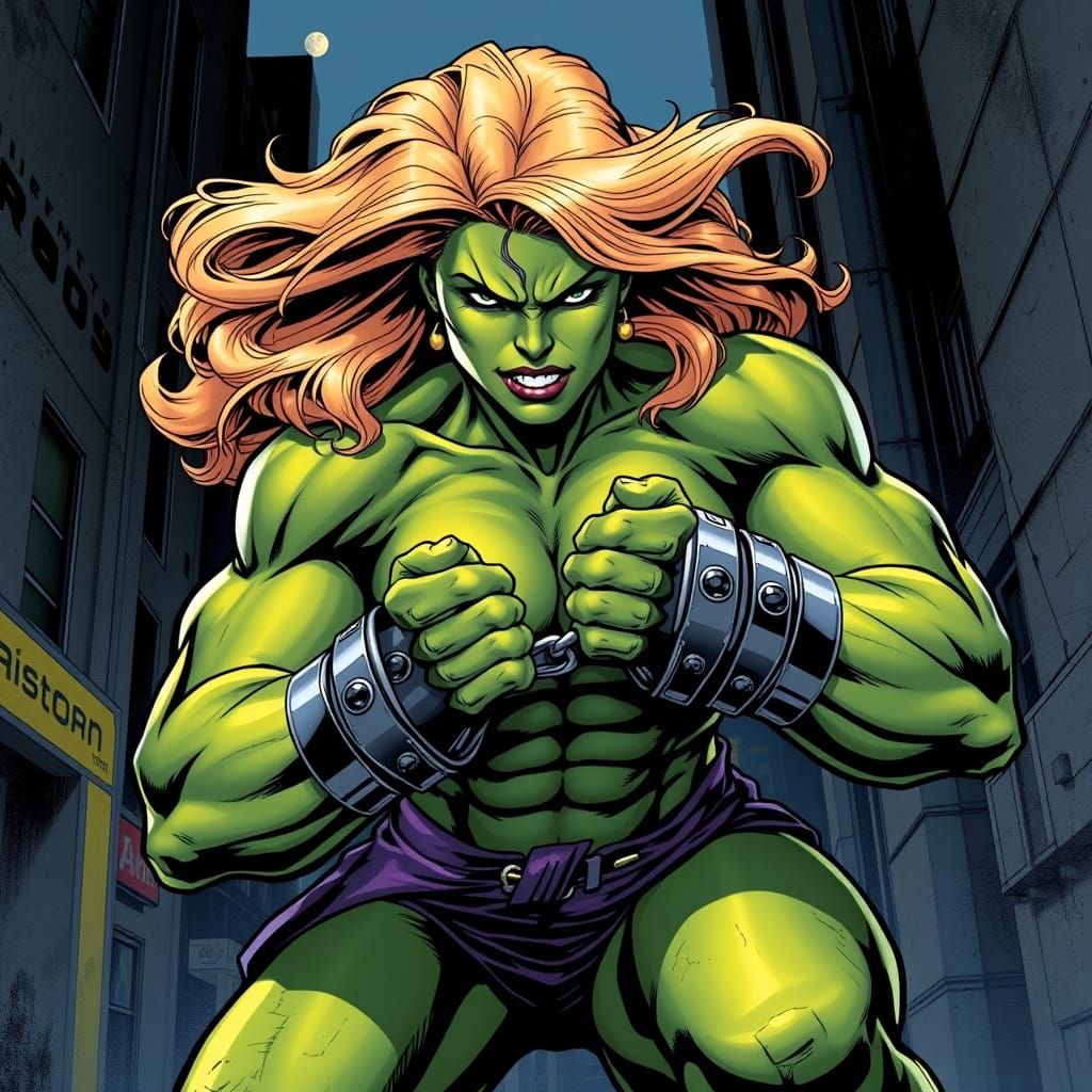 She-Hulk Unleashed in Neon Urban Chaos