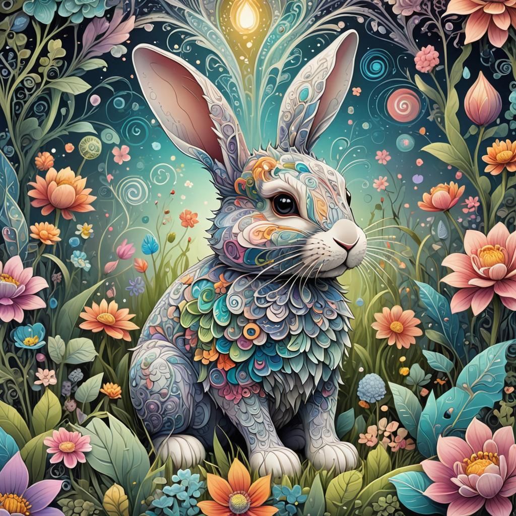 Adorable Fractal Bunny in Whimsical Digital Art