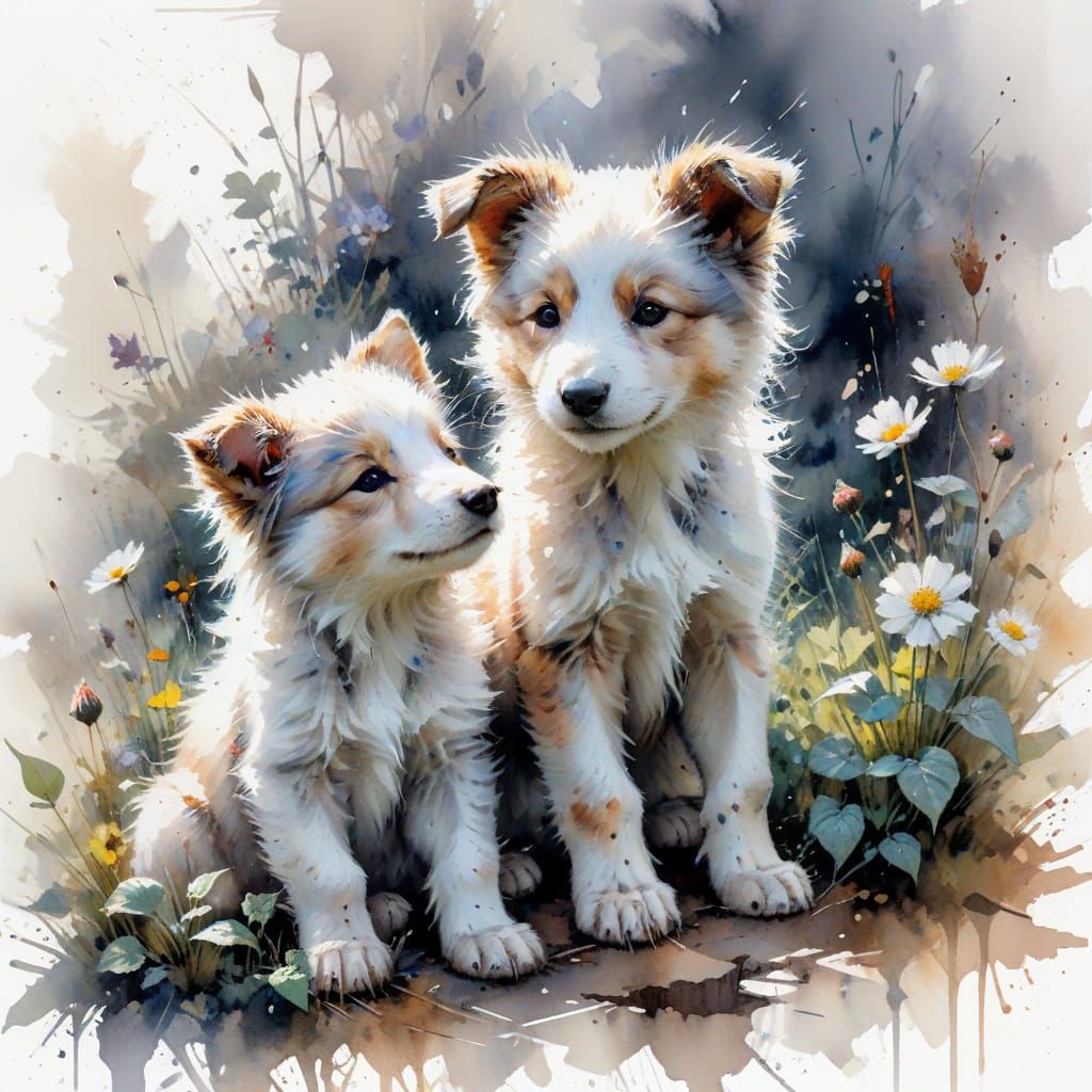 Adorable Sheltie Pups Play in a Garden