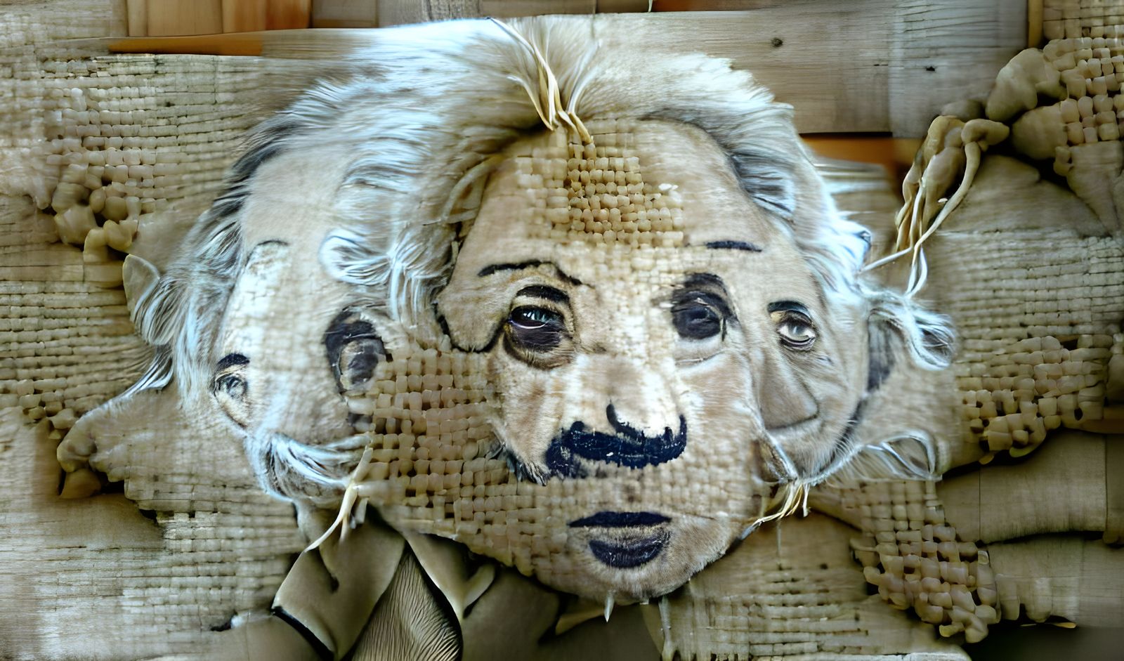 Einstein Portrait Crafted from Hessian