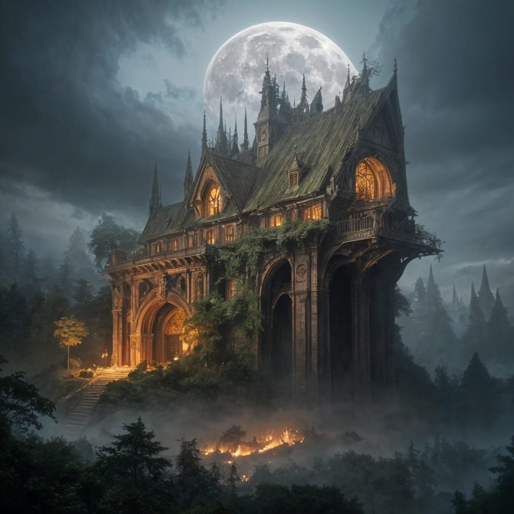 Elven Archer in Misty Forest, Detailed Fantasy Art