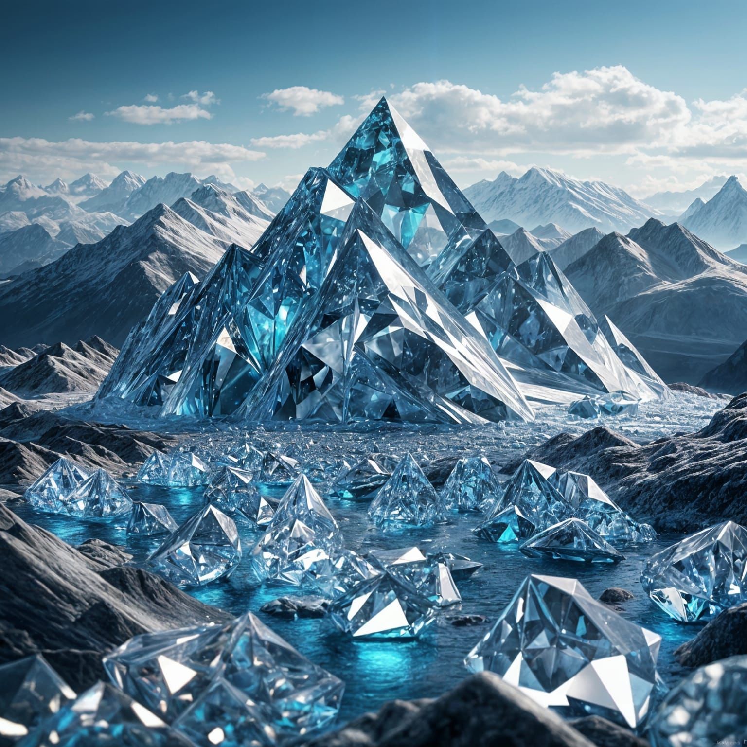 Hyperrealistic Diamond Mountains in Vibrant Colors