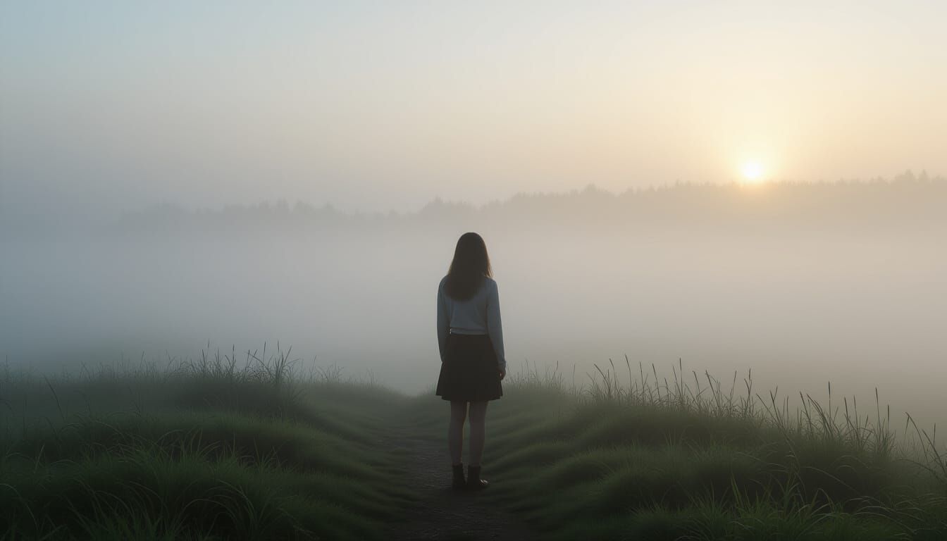 Woman in Mist: Dreamy Ethereal Landscape