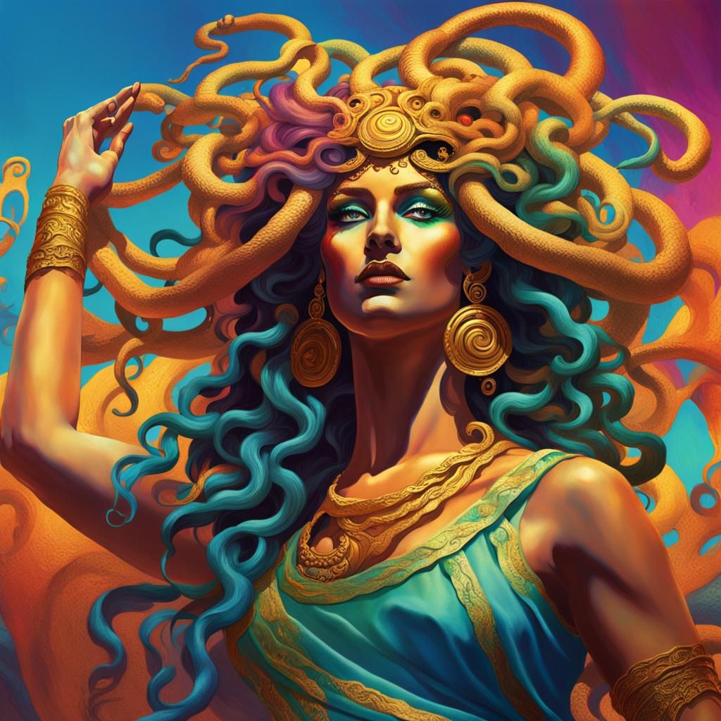 Medusa at Music Festival: Hyperrealistic Splash Art