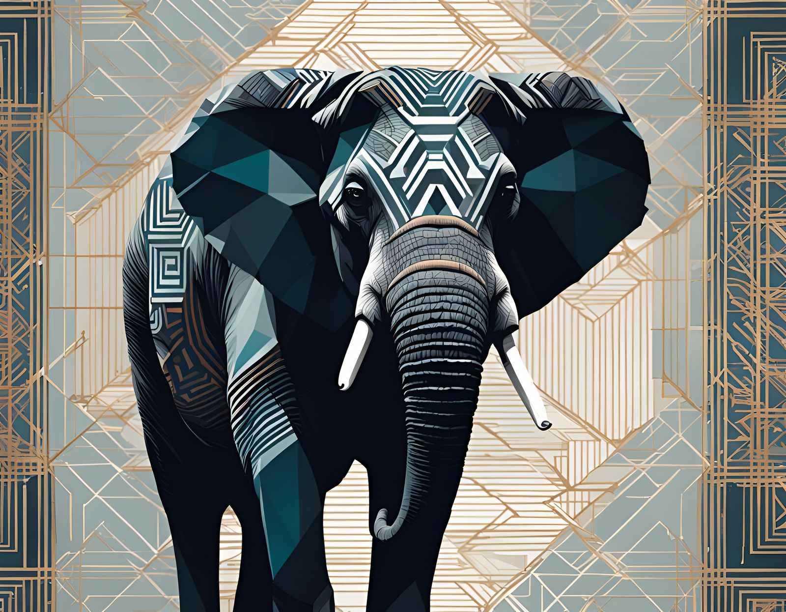 Geometric Elephant Portrait with Contrasting Colors