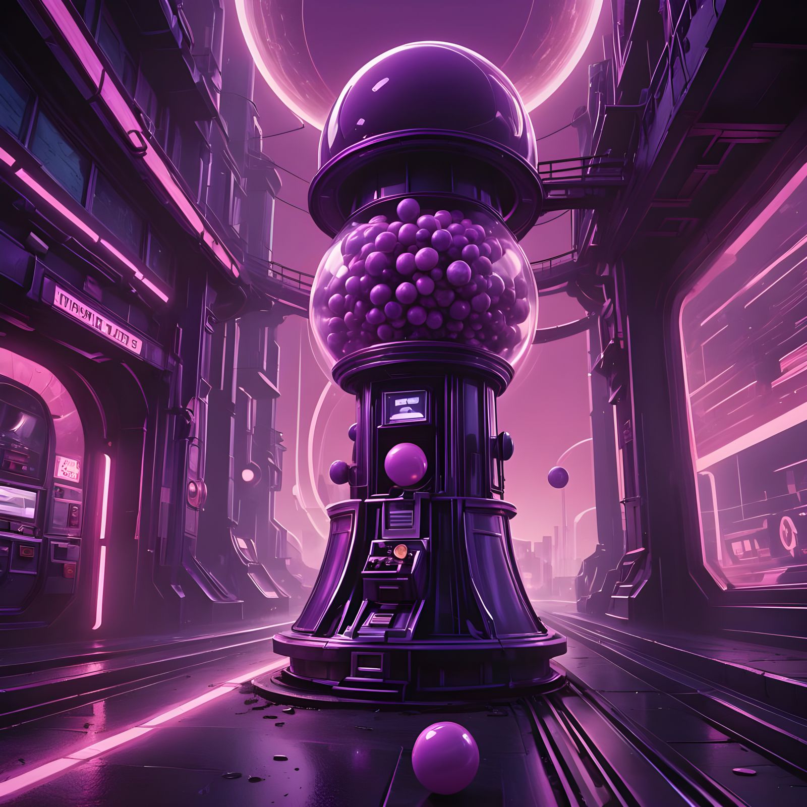 Purple Gumball Rolling Down Tower Machine Track