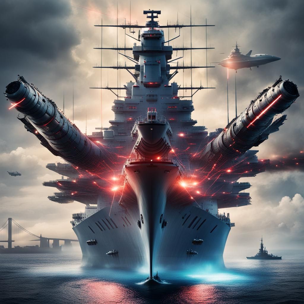 Futuristic Battleship with Laser Cannons