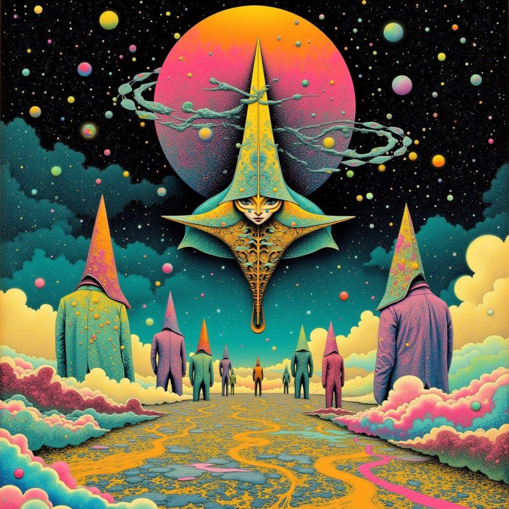 Psychedelic Robot Book Cover Art in Moebius Style