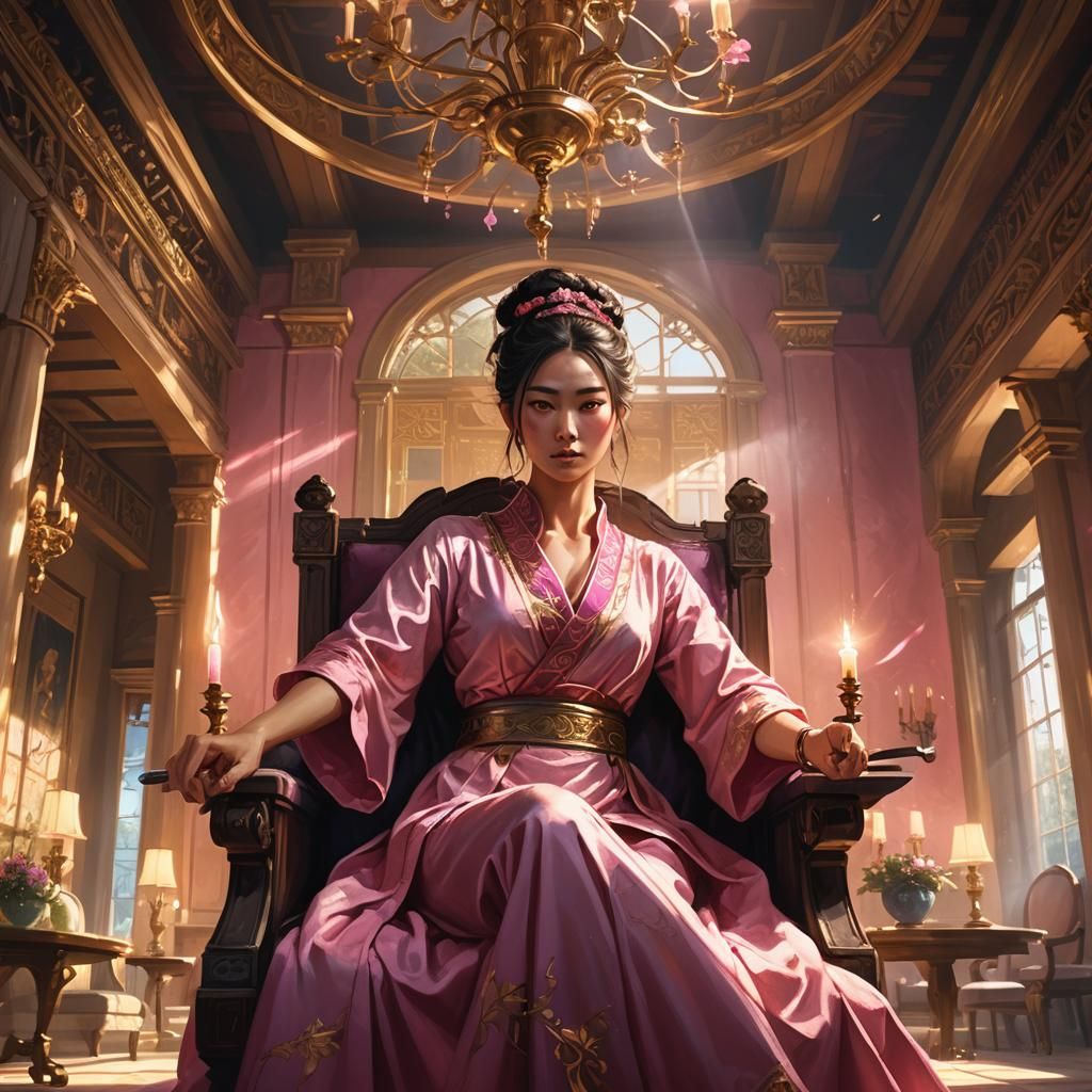 Greek-Japanese Woman Reaching for Sword in Mansion