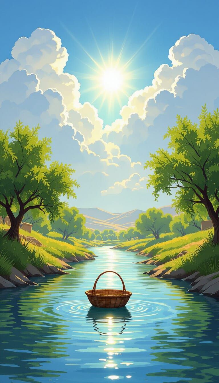 Symbolic Scene of Hazrat Musa's Early Life with Floating Bas...