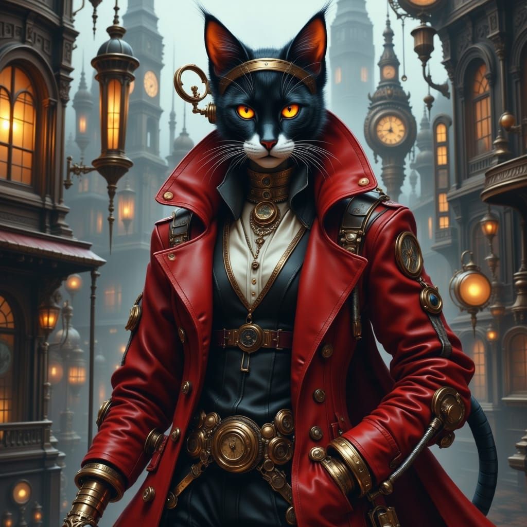 Steampunk Feline Detective in Clockwork City