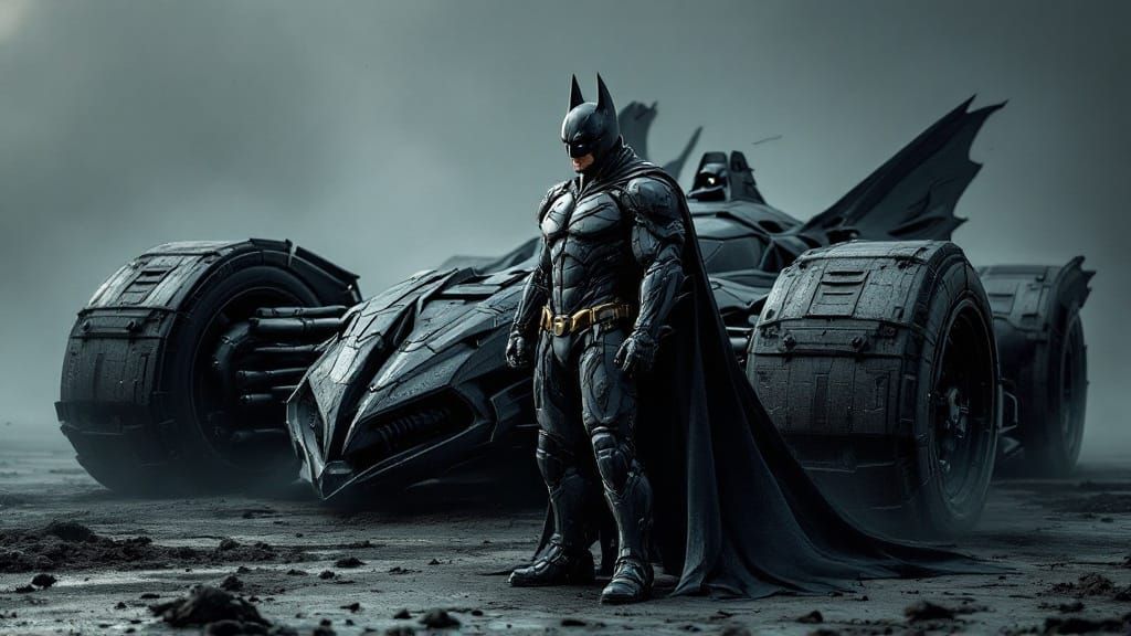 Dark Knight Stands Guard in Foreboding Batmobile Scene