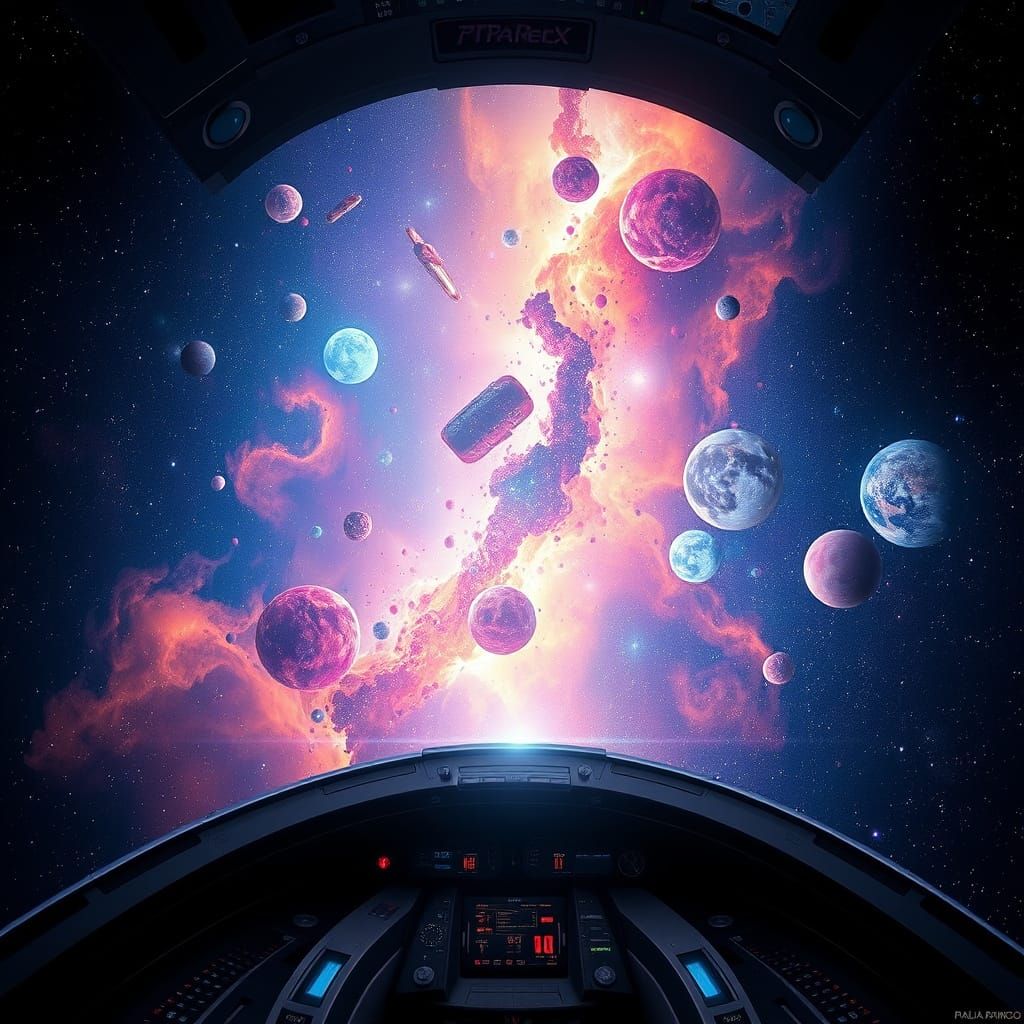 Starship Captain Gazes at Cosmic Nebula