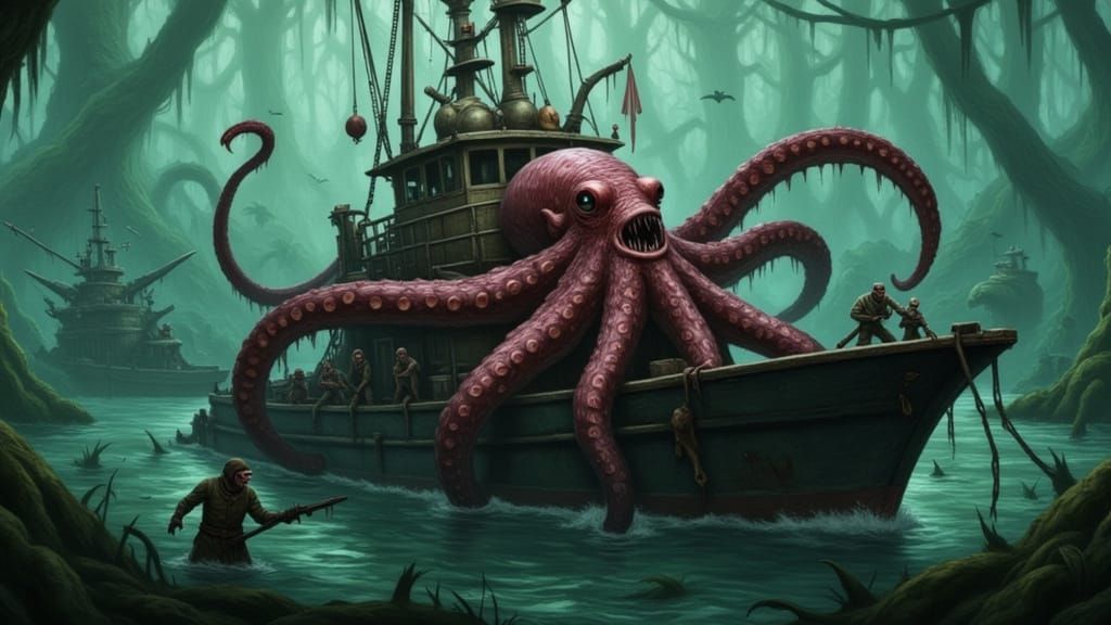 Menacing Sharktopus Attacks Fishing Boat