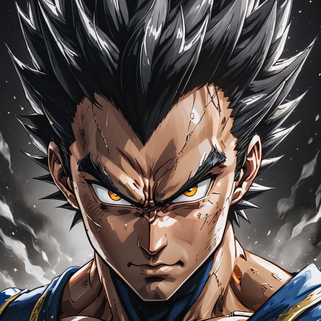 Anime Vegeta Close-up Portrait with Glowing Eyes