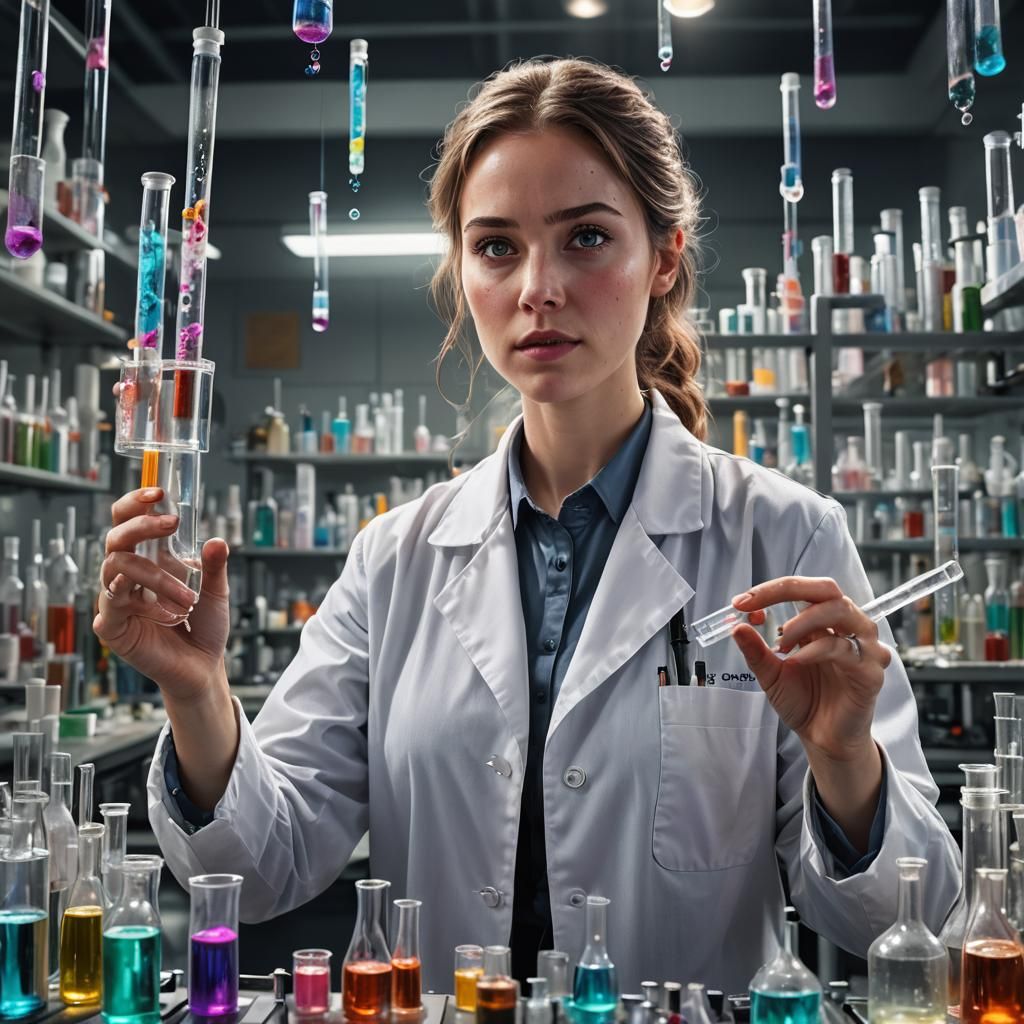 Astonished Scientist Portrait in Lab with Glowing Test Tube