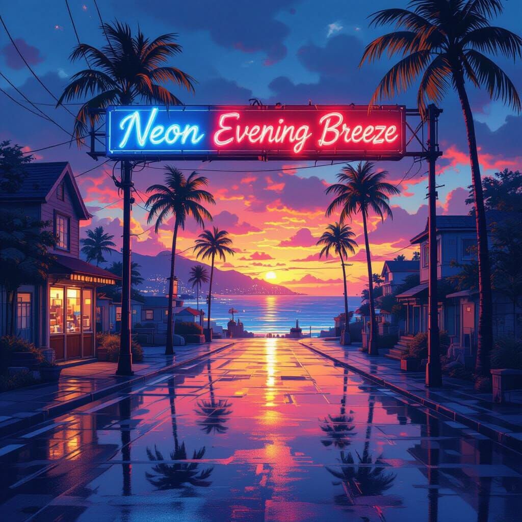 Coastal Town at Dusk in Anime Style