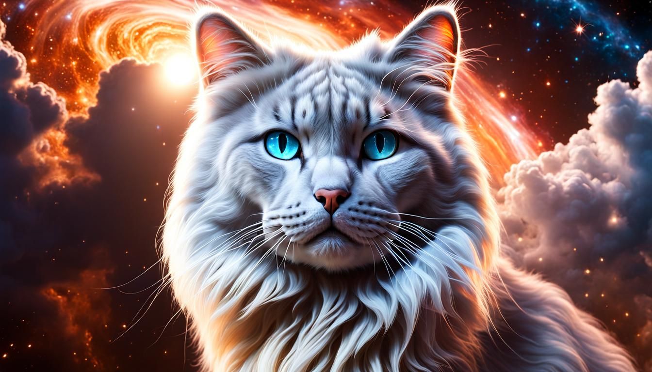 Cloud Cat in Cosmic Starscape: Photorealistic CGI