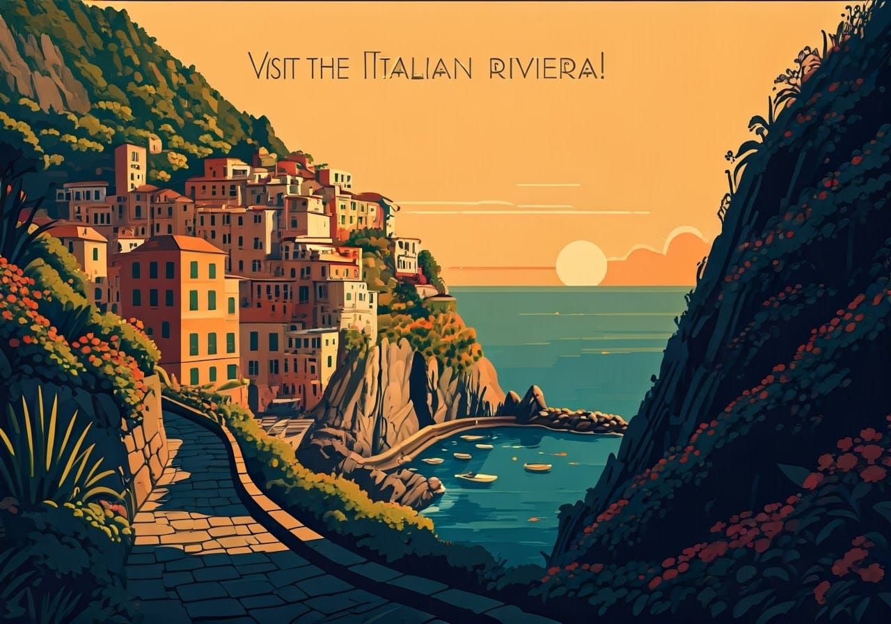 Vintage Travel Poster of Italian Riviera Sunset