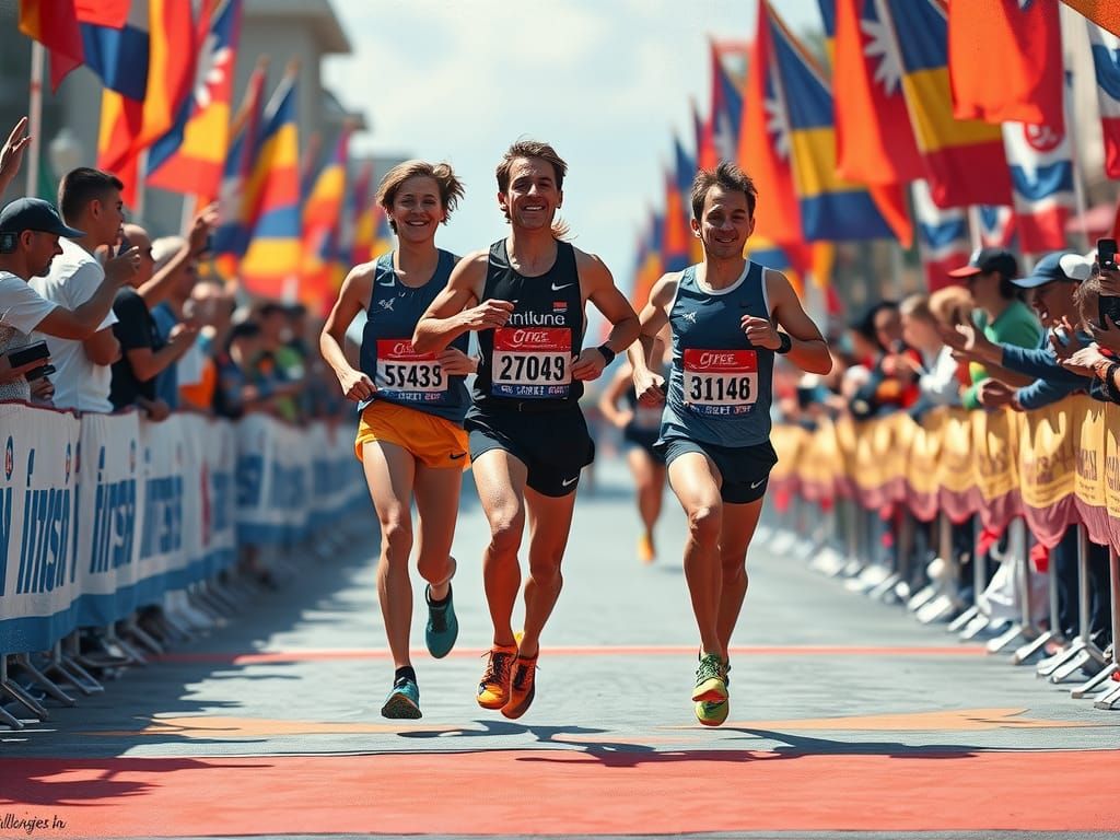 Blind Runner's Triumphant Finish: Impressionist Style