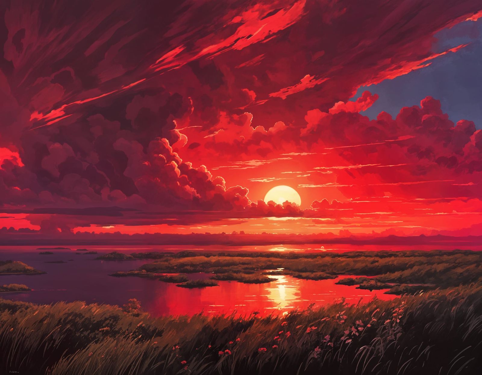 Dramatic Red Sunset Landscape