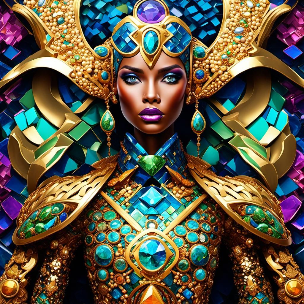 Futuristic Supermodel in Klimt-Inspired Haute Couture